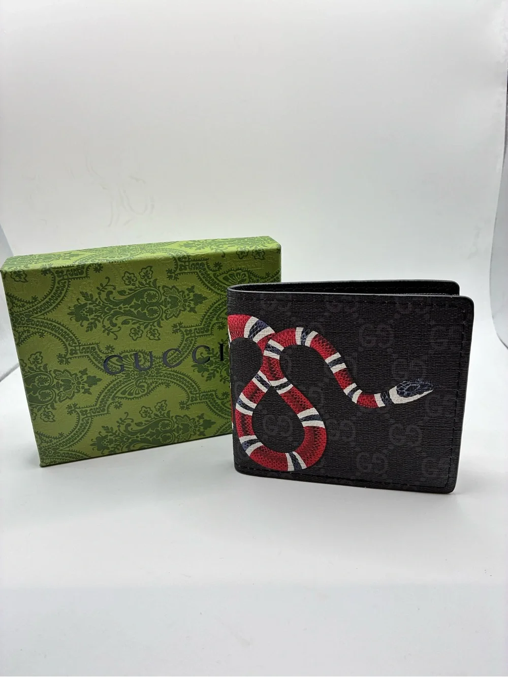 Gucci Black Wallet with Red & White Snake Print